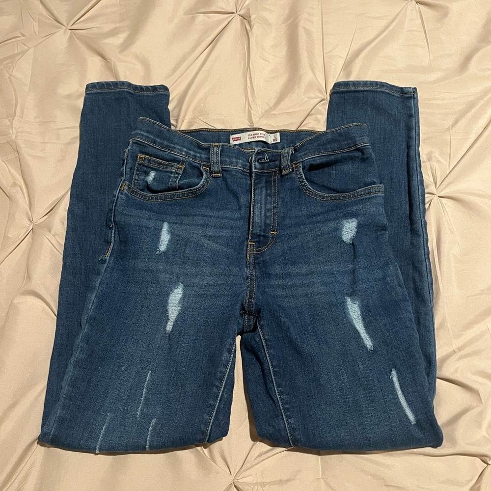 Levi's Kids Dark Blue Distressed Jeans - Picture 4 of 5